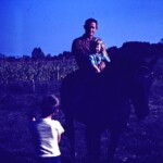 Dad finally got Pat on Charlie's back. Summer 1961 at the Hockersmiths.