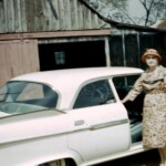 Grandma Crum with the 61 Dodge, fall of 1961. Didn't often see her with a hat on...