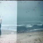 Double exposure... on the Left is Grandpa Crum on the beach at San Simeon, CA Aug 1961. I think the other part of the pic is another of the same beach..