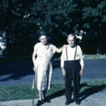 July 1961. My great grandparents Crum. Mable C. Schlosser Crum and Benjamin Oren Crum (92). I think this was taken at their home in Brownsburg, IN. Mable was his second wife. His first wife, Clara Peden Crum, was my grandpa Crum's mother, who died July 7, 1908. Grandpa (Oren) would have been about 13 years old when his mom died.