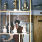 Cousins Cindy and Martha Peyton, with dog trophies. JamesPeytonDogTrophiesDec25_1961