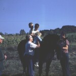 Summer of 1961. Taken at my Great Grandpa Hockersmith's home in Indiana. He's on the left. Grandpa Crum is helping Pat get on Charlie, the horse. Joe and David are on him already. Dad is on the other side holding the reins, and Mom is watching.