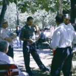 PratherReunion SpeedPark Sept 5_1966 Uncle Simon Townsend (seated), Grandpa Crum, Dad (Walter), Earl Prather, and ?